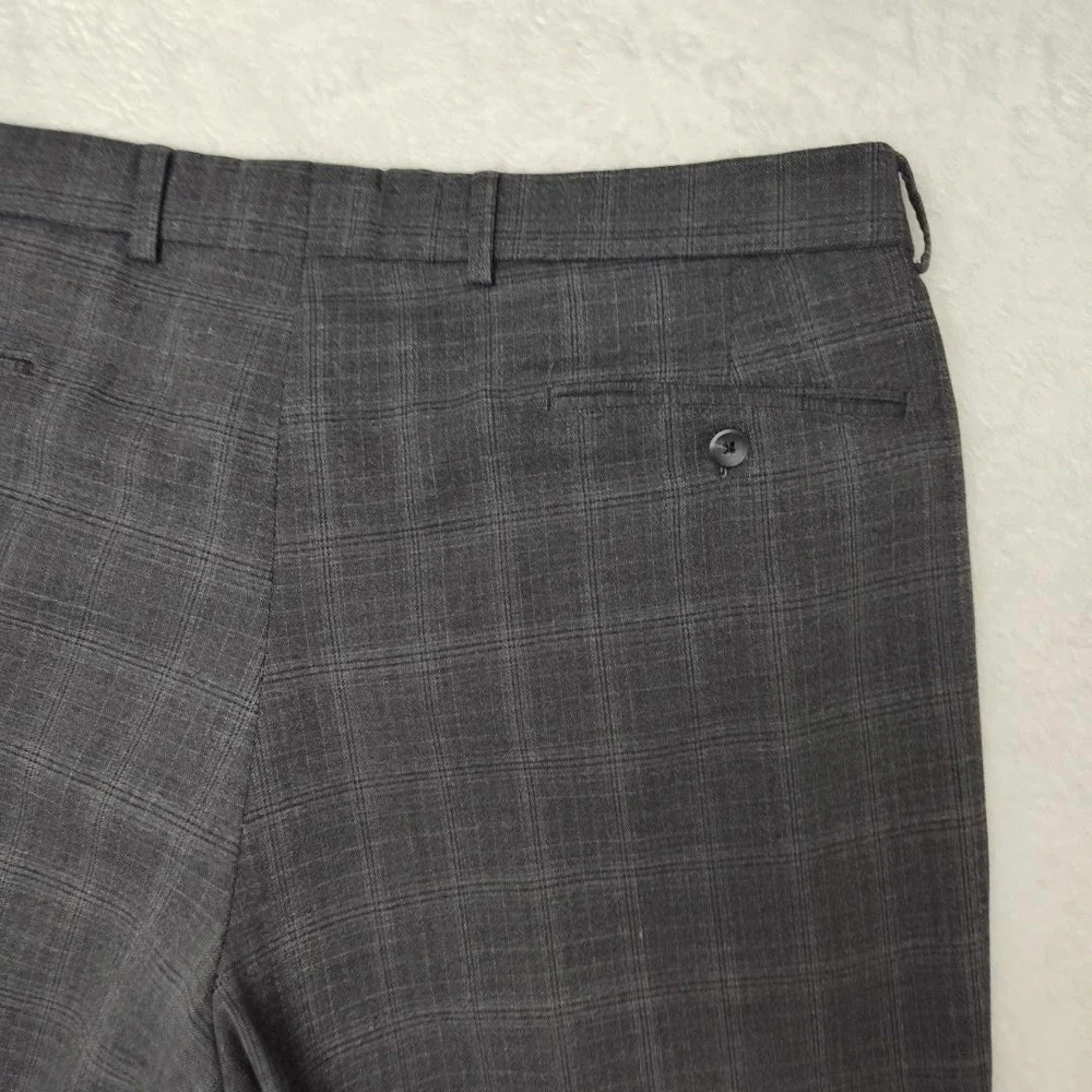 Ballin Pants Mens 38x32 Gray Plaid Dress Slim Tapered Microfiber Flat Stretch‎